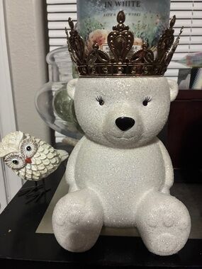 Glitter White Ceramic Bear Figurine with Decorative